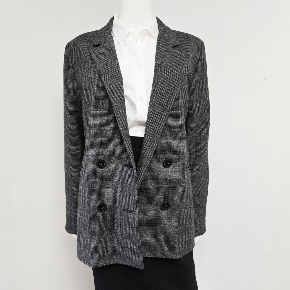Urban Outfitters Blazer Jacket Size L Herringbone Gray Double Breasted Lined